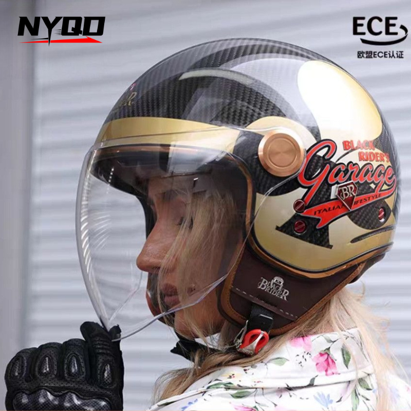 Vintage Open Face Retro Helmet - Kask motocyklowy BEON BR20 z włókna